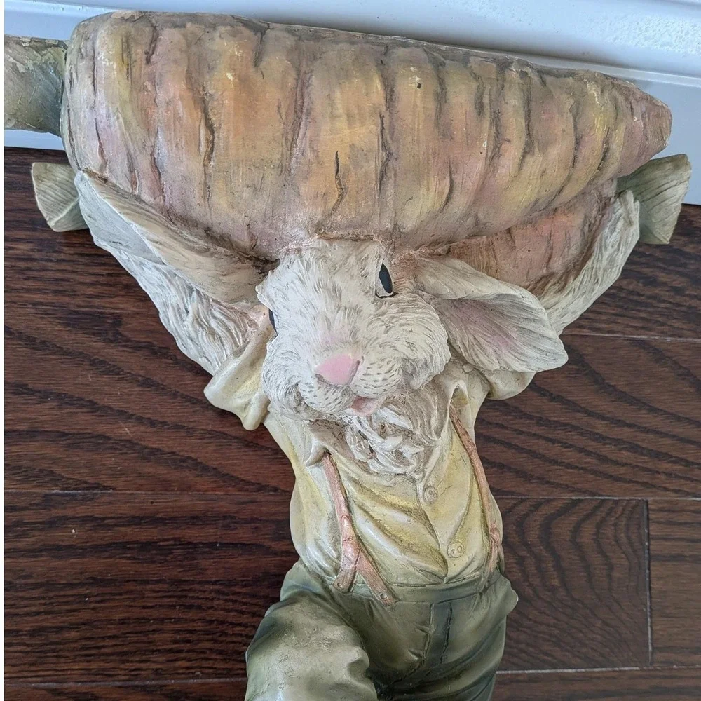Vintage‎ Chrisdon Farmer Bunny Rabbit Carrying Carrot Wall Book Shelf Sconce